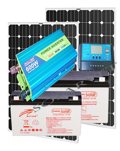 600Watts Ritah Solar System Full Kit with 2pcs 100AH Solar Batteries 600Watts Ritah Solar System Full Kit with 2pcs 100AH Solar Batteries